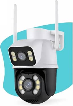 Câmera de Segurança WiFi 360° com Visão Noturna Infravermelha, Áudio Bidirecional e IA — Dupla Lente HD 3MP à Prova d’Água IP66 para Monitoramento Externo