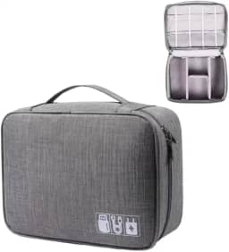 Estojo Organizador Para Cabos Fios Acessórios Eletrônicos Viagem Grande Duplo Modelo Rígido Portátil Multifuncional (Cinza)