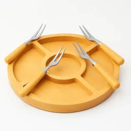 Kit Petisqueira de Bambu 29x29 cm com 4 Garfinhos | Tábua para Frios, Queijos e Petiscos | Sustentável e Elegante