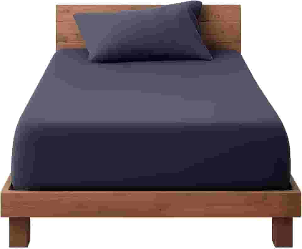 Decolab Jogo de Lençol Malha 100% Algodão Extra Macio - Roupa De Cama Antiácaro, Inclui Lençol Com Elástico (Forro) E Fronhas (Azul-marinho, Solteiro Simples)