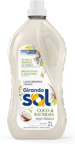 Girando Sol Lava Roupas Líquido Coco E Baunilha 2L Sabão Líquido Lava Roupa Perfumado Branco Ação Delicada Proteção E Cuidado Roupas Brancas E Coloridas