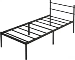 Cama de Solteiro Padrão (88x188) com Cabeceira de Ferro Integrada, Base Metálica Reforçada, Design Minimalista, 30cm de Espaço de Armazenamento, Suporte Silencioso, Cor Preto.