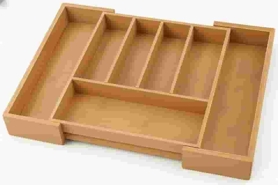 Porta Talheres Bambu Grande Expansível 7 Divisórias Organizador Gaveta Ajustável Madeira Natural Sustentável Cozinha Minimalista