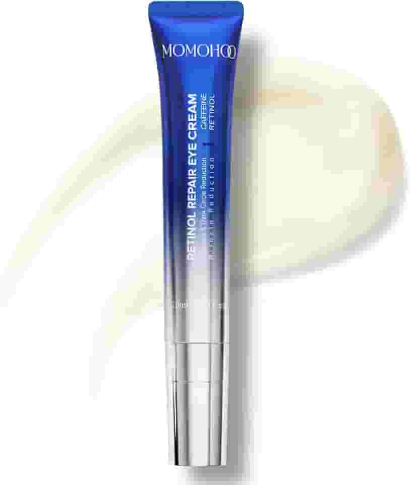 MOMOHOO Creme para os olhos com cafeína retinol – Creme antienvelhecimento para os olhos com colágeno solúvel para inchaço, rugas e bolsas sob os olhos, fórmula hidratante e calmante para mulheres