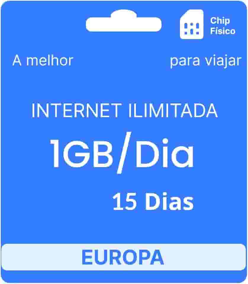 Chip Internacional Para Europa - Plano Dados Ilimitados 1GB/Dia - 15 Dias