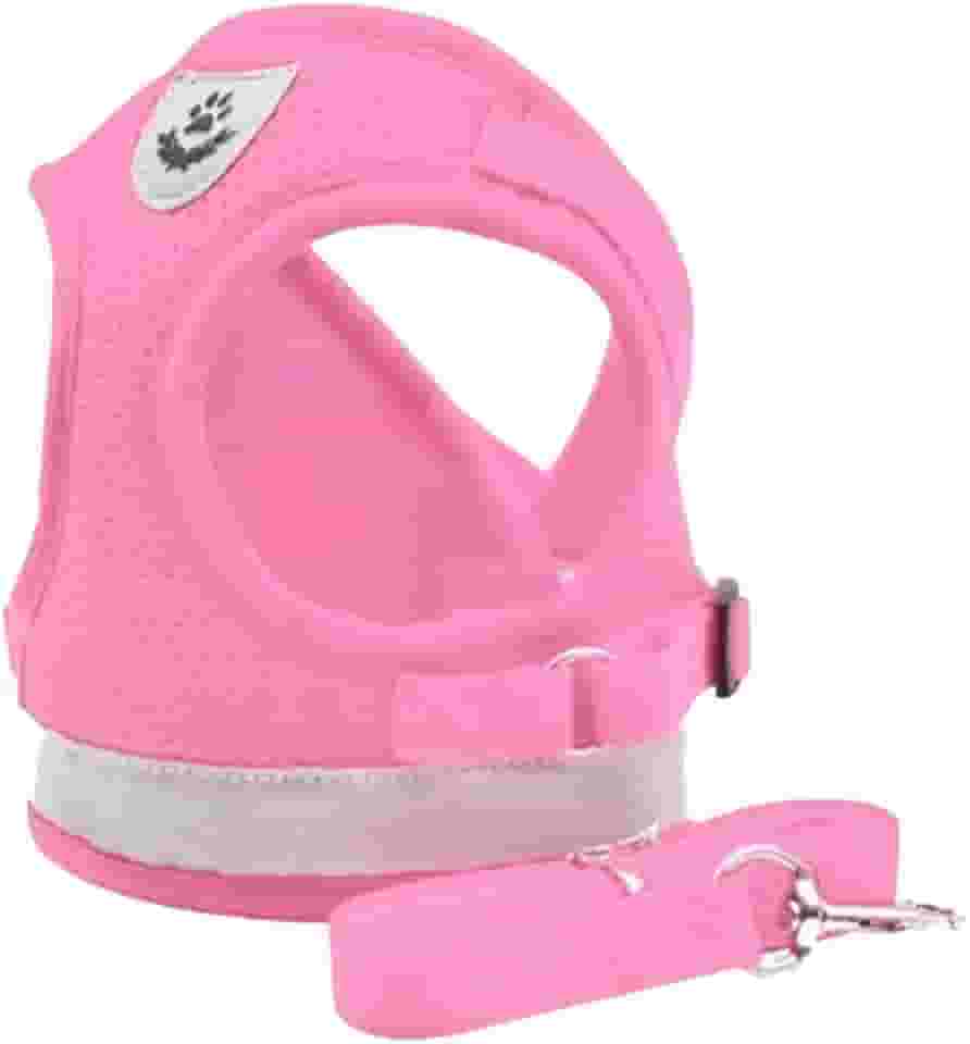 Coleira Pet Peitoral Refletível Com Guia para Cães Regulável Confortável para Cachorro (S (P), Rosa)