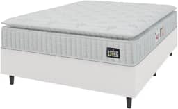 Cama Box Casal Queen Colchão Espuma D45 Lazio Pillow Top 158x198x62cm Branco Hellen – Suporta Até 150 Kg Por Pessoa