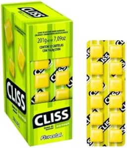 Cliss Chiclete Sabor Maracujá, 12 Cartelas com 12 Unidades, Total 144 Chicletes