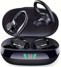 Fones de ouvido sem fio para esportes em forma de gancho com Bluetooth 5.4, qualidade de som Hi-Fi e longa autonomia – A escolha perfeita para atividades esportivas e ao ar livre (Preto)