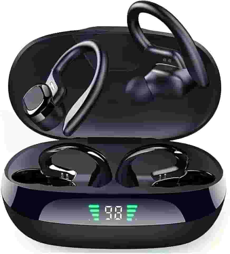 Fones de ouvido sem fio para esportes em forma de gancho com Bluetooth 5.4, qualidade de som Hi-Fi e longa autonomia – A escolha perfeita para atividades esportivas e ao ar livre (Preto)