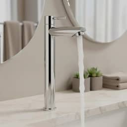 Torneira Para Banheiro De Mesa Bica Alta 1/4 De Volta Aço Inox 304 Elegance Beltempo (Cromada)