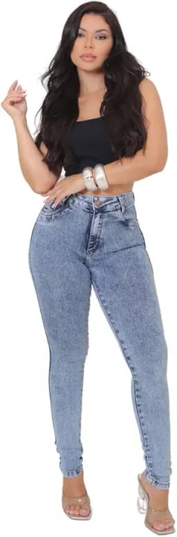 Calça Jeans Feminina Skinny Cintura Alta com Elastano Levanta Bumbum Luxo