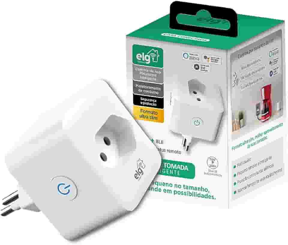 Plug Tomada Inteligente Bivolt 16A com Conexão Wi-Fi e Bluetooth, Comando por Voz Via Alexa, Google Assistant e Siri Shortcuts, Branco, SHPT400, ELG