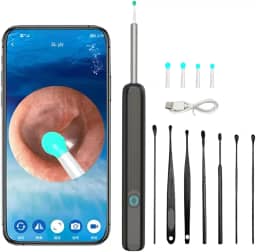 Aparelho de Visualização Auricular com Câmera HD 1080p, 6 LEDs e WiFi – Kit para Limpeza de Ouvido com Ponteiras de Silicone – Compatível com Android e iOS – Bateria Recarregável (Preto)