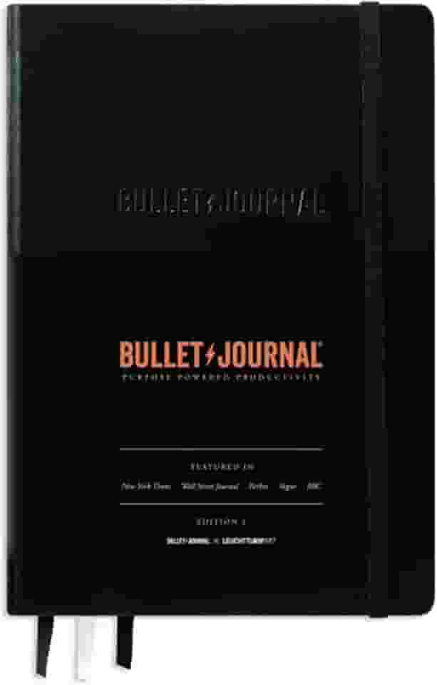 LEUCHTTURM1917 The Official Bullet Journal Edition 2 – Caderno construído para BuJo, médio A5 204 páginas de papel de 120 g/m², com guia de bolso Bujo (preto)