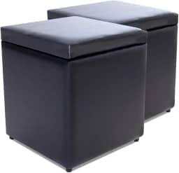 Kit com 2 Puff Baú Porta Objetos 40x40x45cm Corino Preto Bf Colchões