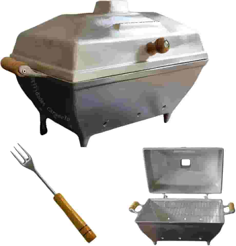 Churrasqueira Grande de Alumínio Fundido/Batido a Bafo Portátil a Carvão + Garfo - Jalice Alumínios