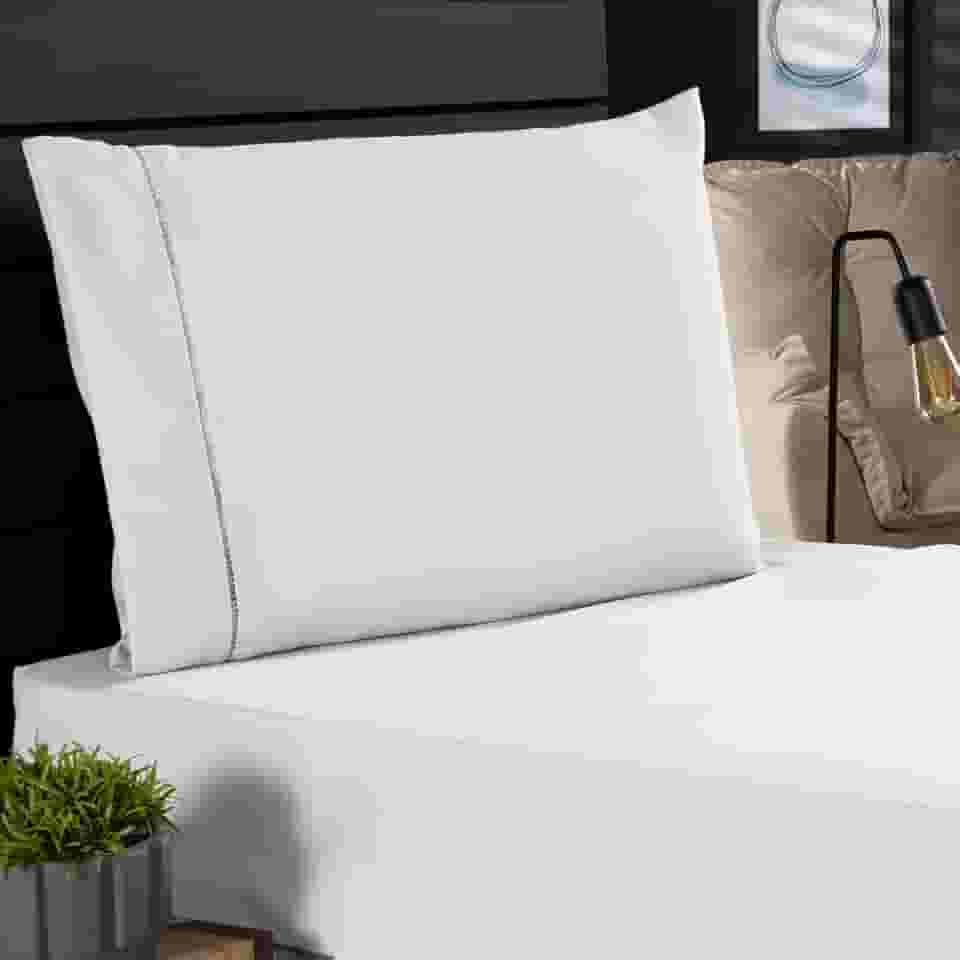 Jogo de Cama Classic Solteiro Percal 400 Fios Ponto Palito 02 Peças, Antiácaro, Anti-pilling com Toque Macio - Branco