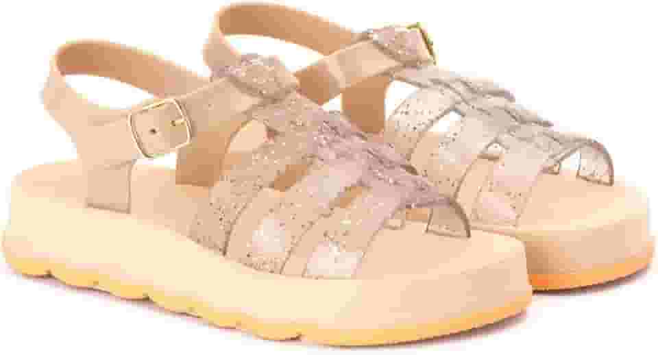 Sandalia Menina Infantil Papete Feminina Coração Brilho Macia e Confortavel