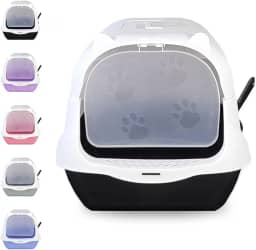 Caixa De Areia Fechada Gato Autolimpante Grande Pá Inclusa Plástico 36x36x49cm Fácil Montar Casas Apartamentos Caixa De Areia Para Gatos(Branco/Preto)