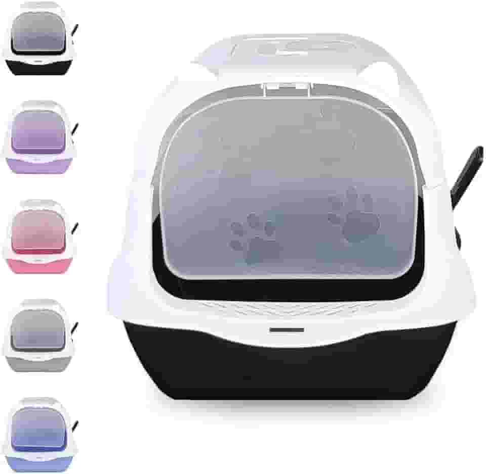 Caixa De Areia Fechada Gato Autolimpante Grande Pá Inclusa Plástico 36x36x49cm Fácil Montar Casas Apartamentos Caixa De Areia Para Gatos(Branco/Preto)