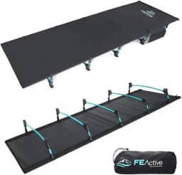 FE Active – Cama dobrável compacta forte e resistente ultraleve para acampamento, cama confortável para adultos e crianças para dormir. Ideal Camping Essentials. Serve para colchão de ar único | Projetado na Califórnia, EUA