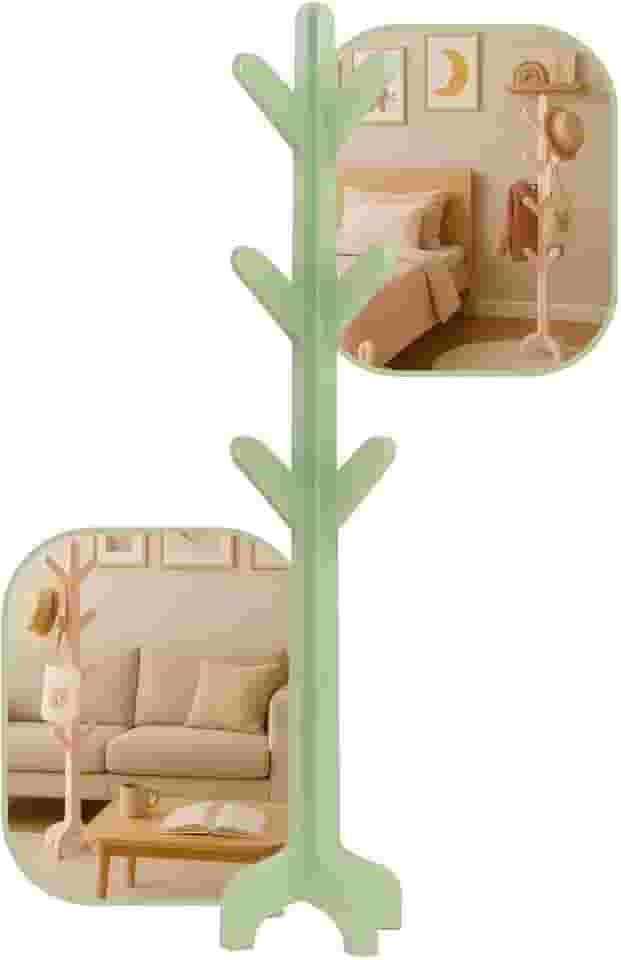 Mancebo Cabideiro 12 Ganchos Madeira Laqueado Quarto Chão VERDE CHÁ