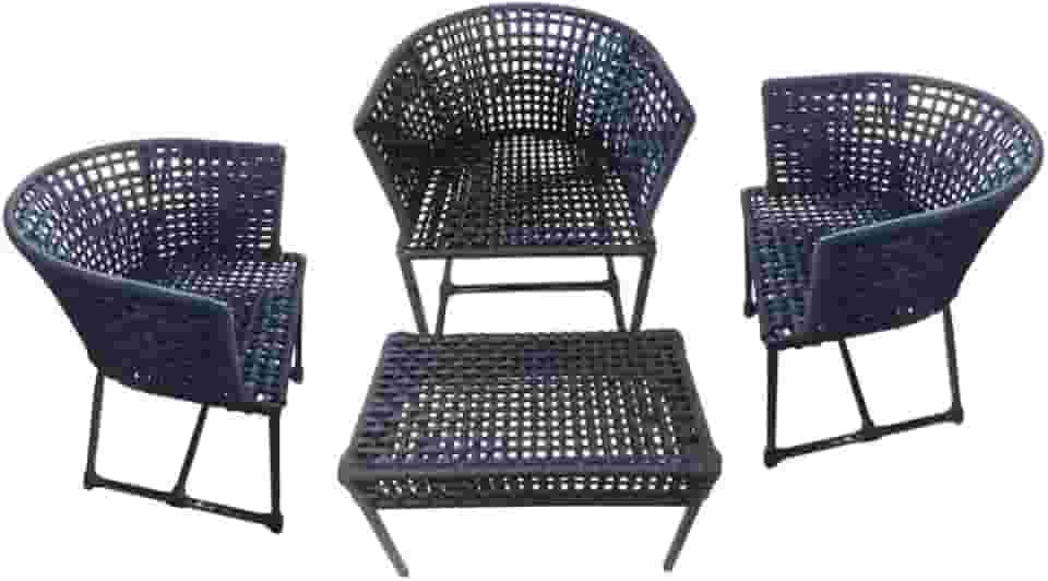 Kit Requinte 2 Poltronas + 1 mesa de centro corda náutica em ferro decoração piscina e externo (Preto)