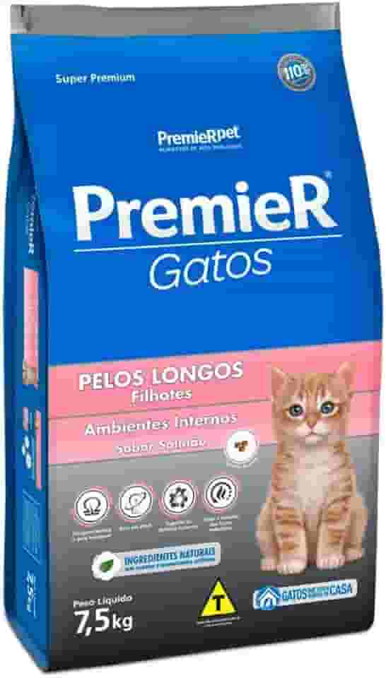 Premier Pet Ração Premier Ambientes Internos Pelos Longos Para Gatos Filhotes Sabor Salmão - 7 5Kg Filhotes