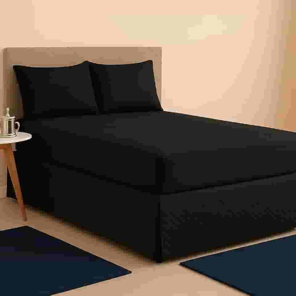 Kit Capa Impermeável Protetora para Colchão Queen + 02 Protetores Impermeáveis para Travesseiro - 4 Camadas de Proteção - Respirável e Não faz barulho - (Preto, Queen)