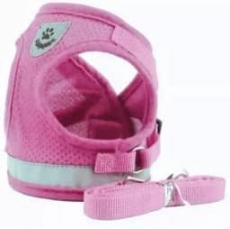 Coleira Peitoral para Cachorros e Gatos com Colete Reflexivo Regulável e Guia de Passeio (ROSA, XL)