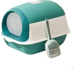 Caixa Box de Areia Fechada com Porta Privacidade para Gato Toalete Sanitário Higiênico Pet(Caixa Verde + Pá Coletora)