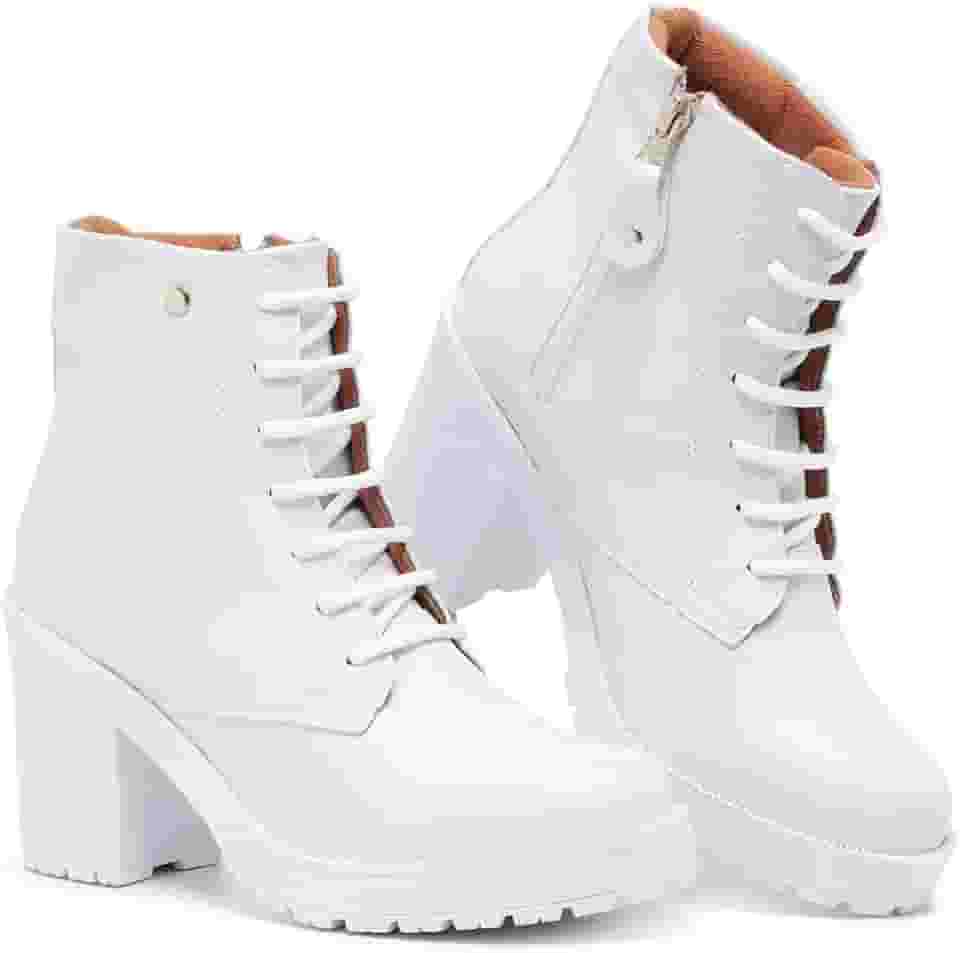 Bota Feminina Cano Curto Fashion Salto Alto Tratorado Confortável