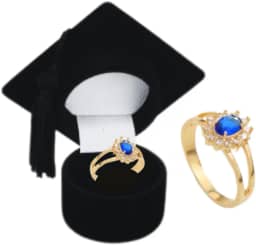 Anel Formatura Feminino Pedra Azul Banhado Ouro E Caixinha Capelo Administração Engenharia