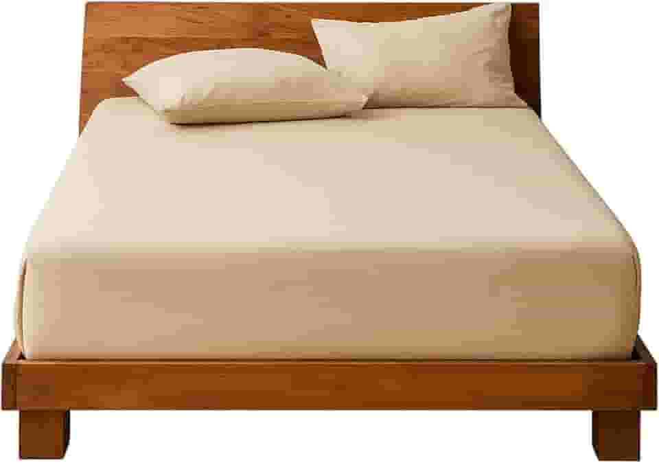 Decolab Jogo de Lençol Malha 100% Algodão Extra Macio - Roupa De Cama Antiácaro, Inclui Lençol Com Elástico (Forro) E Fronhas (Bege, Casal Simples)