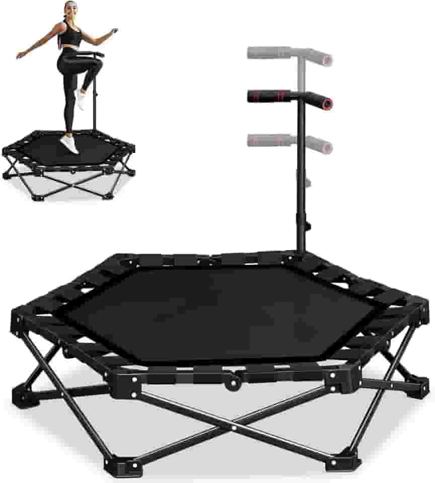 Jump Cama Elastica Ginástica, 114 x 106 cm, com Corrimãos Ajustáveis, Capacidade Máxima de Peso: 100 Kg, Dobrável, Não Requer Montagem, Adequado para Uso Interno e Externo