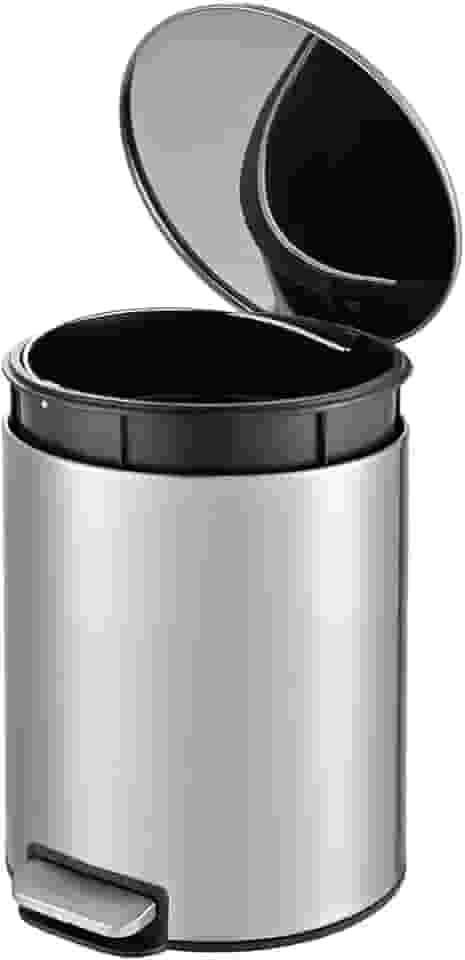 Powemaid Lixeira Inox redonda Slim com Pedal em inox para Cozinha Banheiro Apartamento -3 Litros - Prata