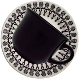 1 Conjunto com 6 Xícaras de Chá Reta com Pires 14 Cm Biona Donna Folk Marfim/Preto 200 Ml