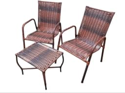 Conjunto 2 cadeiras com mesa de centro área externa, estrutura aço, fibra sintética