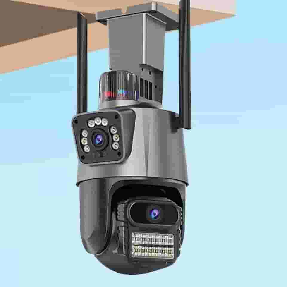 Camera Segurança Externa Lente Dupla 4K, 6MP, WiFi 360° com Visão Noturna Colorida,Sirene Policial, Rastreamento de Movimento, IP66 à Prova d’Água, Monitoramento Residencial e Comercial.