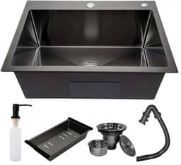 Cuba Gourmet Quadrada de Cozinha 60x45 em Inox 304 Preto Escovado SOFTINOX para Pia de Embutir ou Sobrepor— Material Premium e Kit Completo com Dispenser, Válvula, Cesto Escorredor e Kit de Instalação