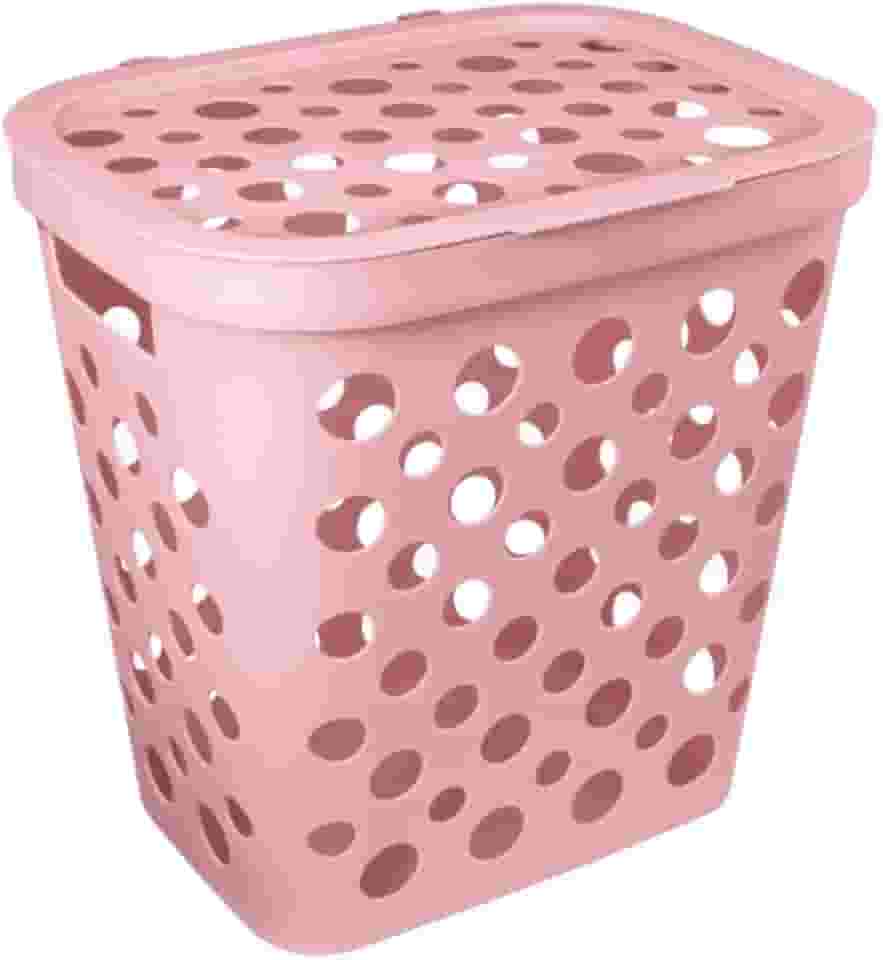 Cesto p/Roupas Usual 30L Ventilado Com Tampa Cores (Rosa)