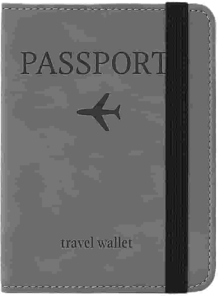 Porta Passaporte Com Elástico Ajustável Organizador De Documentos De Viagem Carteira Porta Cartões Capa Slim Doleira Antifurto Ideal Para Viagens (Cinza)