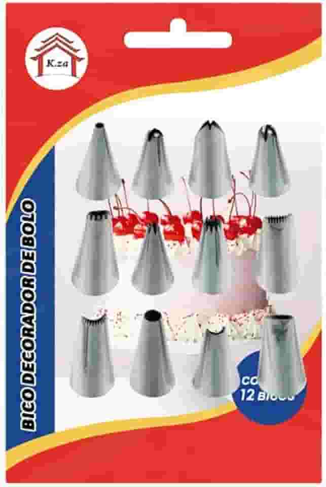 Kit Bico de Confeitar 12 Peças Aço Inox Decoração Bolo Cupcake Doces Biscoito Confeitaria