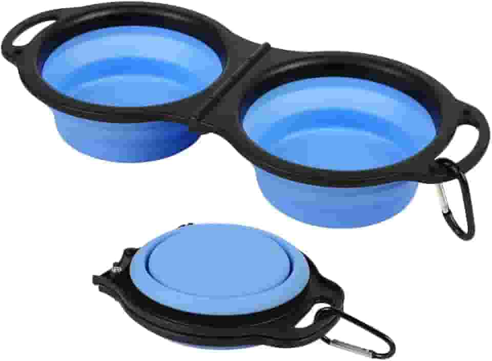 Tigelas Portáteis Dobráveis para Pets 2 em 1 – Comedouro e Bebedouro de Silicone com Mosquetão para Viagens, Passeios e Camping