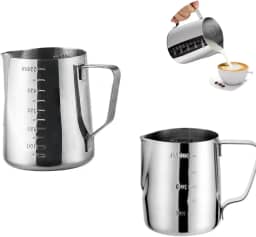 kit 2 leiteira jarra inox 350 600ml cremeira pitcher barista Com Medidor