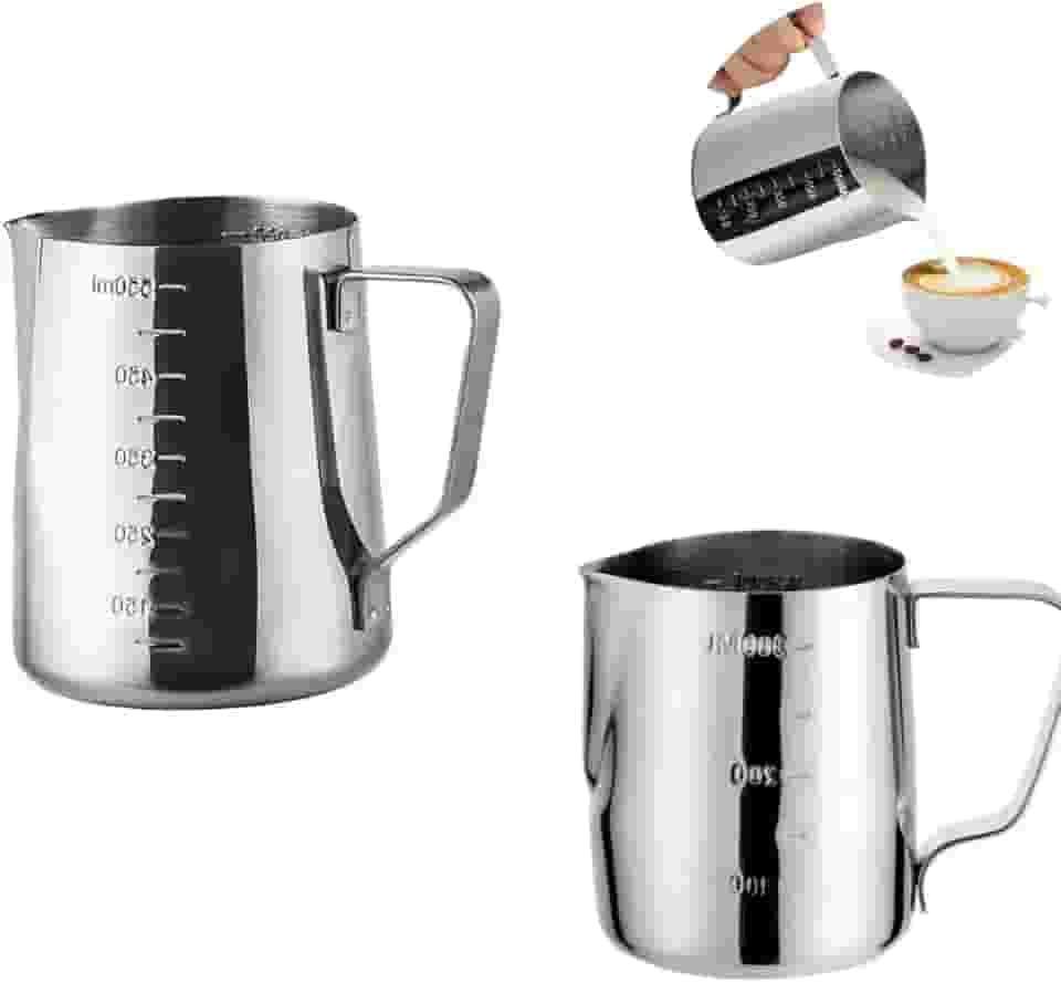 kit 2 leiteira jarra inox 350 600ml cremeira pitcher barista Com Medidor