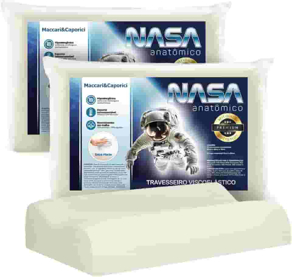 Kit 02 Travesseiro Nasa Cervical Anatômico Ortopédico Premium para fronha 50cmx70cm 14cm de Altura 100% Viscoelástico