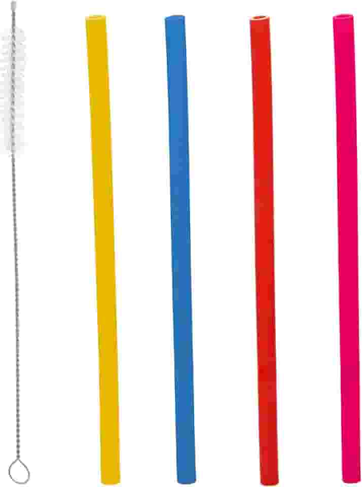 LYOR - Conjunto 4 Canudos de Silicone Coloridos Reutilizáveis com Escova para Limpeza 22cm