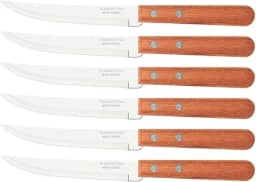 Conjunto De Facas Para Churrasco Tramontina Dynamic Com Lâminas Em Aço Inox E Cabos De Madeira Natural 6 Peças